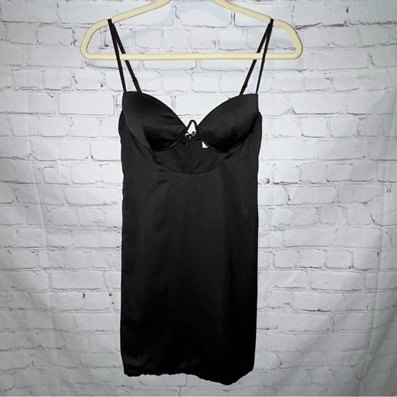 Oh Polly Black Satin Underwire Cutout Dress Size 4 - Picture 2 of 10